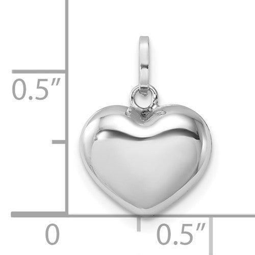 14k White Gold Puffed Heart 3D Small Pendant Charm