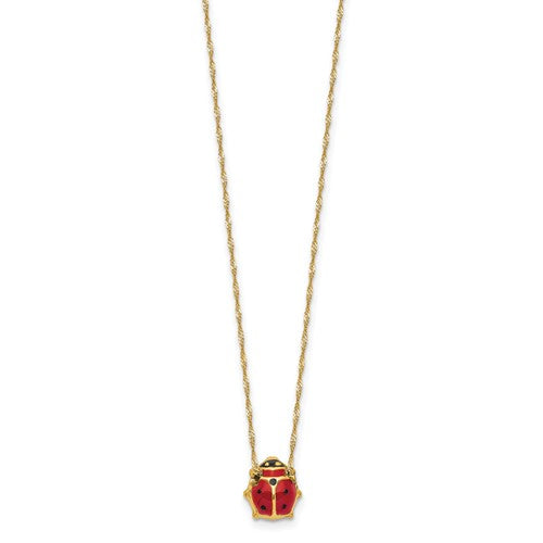14k Yellow Gold Enamel Red Ladybug Pendant Charm Necklace
