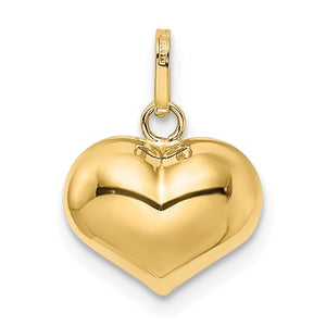 14k Yellow Gold Puffed Heart 3D Small Pendant Charm