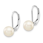 Lataa kuva Galleria-katseluun, 14K White Gold White Round 7-8mm Saltwater Akoya Cultured Pearl Lever Back Dangle Drop Earrings
