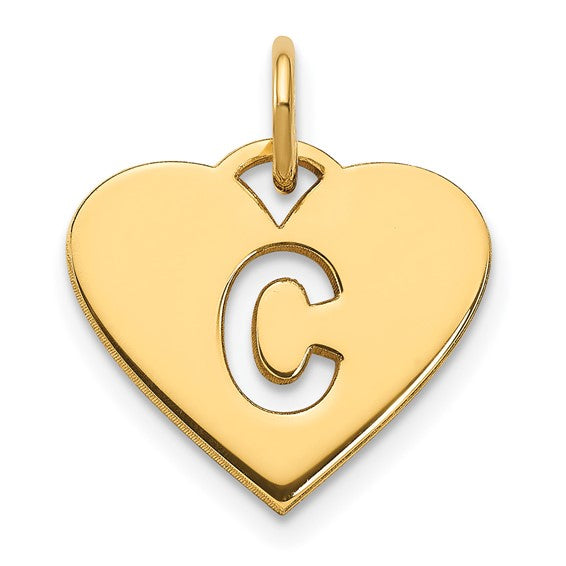 14k Yellow Gold Letter C Initial Alphabet Cut Out Heart Pendant Charm
