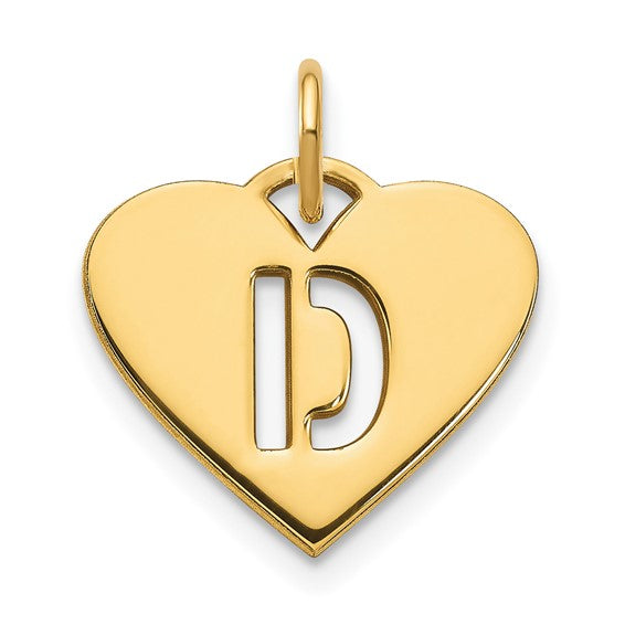 14k Yellow Gold Letter D Initial Alphabet Cut Out Heart Pendant Charm