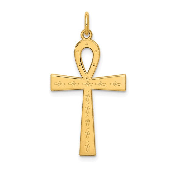 14k Yellow Gold Ankh Cross Pendant Charm