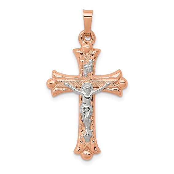 14k Rose White Gold Two Tone Cross Crucifix Pendant Charm