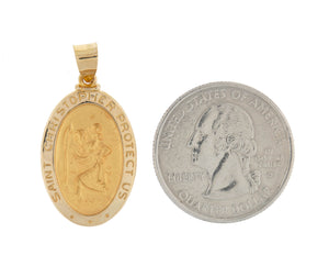 14k Yellow Gold Saint Christopher Medal Hollow Pendant Charm