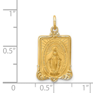 14k Yellow Gold Blessed Virgin Mary Miraculous Medal Rectangle Pendant Charm