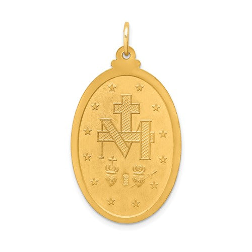 14k Yellow Gold Blessed Virgin Mary Miraculous Medal Oval Pendant Charm
