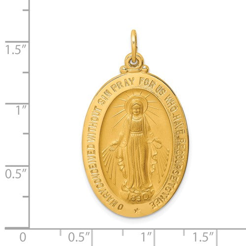 14k Yellow Gold Blessed Virgin Mary Miraculous Medal Oval Pendant Charm