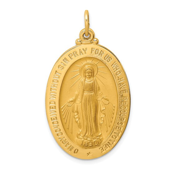 14k Yellow Gold Blessed Virgin Mary Miraculous Medal Oval Pendant Charm