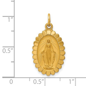 14k Yellow Gold Blessed Virgin Mary Miraculous Medal Oval Scalloped Edge Pendant Charm