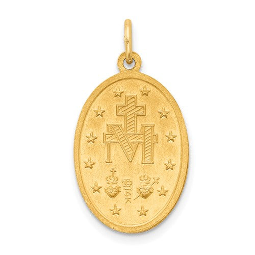 14k Yellow Gold Blessed Virgin Mary Miraculous Medal Oval Pendant Charm