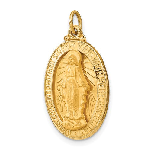 14k Yellow Gold Blessed Virgin Mary Miraculous Medal Oval Pendant Charm
