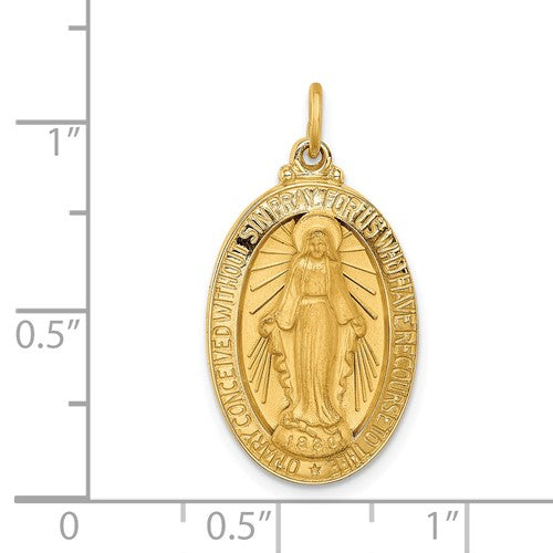 14k Yellow Gold Blessed Virgin Mary Miraculous Medal Oval Pendant Charm