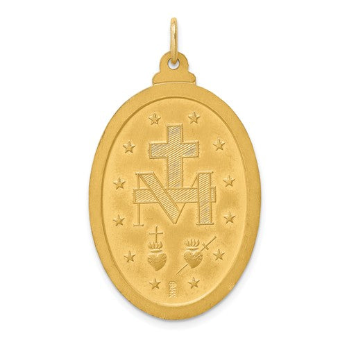 14k Yellow Gold Blessed Virgin Mary Miraculous Medal Oval Large Pendant Charm