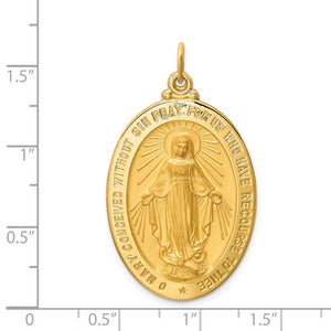 14k Yellow Gold Blessed Virgin Mary Miraculous Medal Oval Large Pendant Charm