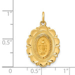 Indlæs billede til gallerivisning 14k Yellow Gold Blessed Virgin Mary Miraculous Medal Oval Scalloped Edge Pendant Charm
