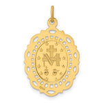 將圖片載入圖庫檢視器 14k Yellow Gold Blessed Virgin Mary Miraculous Medal Oval Intricate Border Pendant Charm
