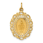 Indlæs billede til gallerivisning 14k Yellow Gold Blessed Virgin Mary Miraculous Medal Oval Intricate Border Pendant Charm
