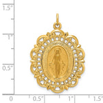Carregar imagem no visualizador da galeria, 14k Yellow Gold Blessed Virgin Mary Miraculous Medal Oval Intricate Border Pendant Charm
