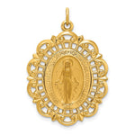 Lataa kuva Galleria-katseluun, 14k Yellow Gold Blessed Virgin Mary Miraculous Medal Oval Intricate Border Pendant Charm
