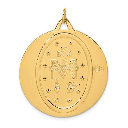 14k Yellow Gold Blessed Virgin Mary Miraculous Medal Round Large Pendant Charm