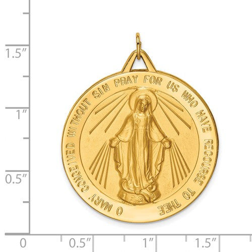 14k Yellow Gold Blessed Virgin Mary Miraculous Medal Round Large Pendant Charm