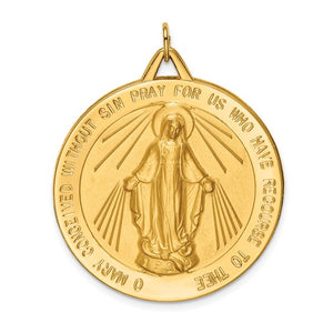 14k Yellow Gold Blessed Virgin Mary Miraculous Medal Round Large Pendant Charm