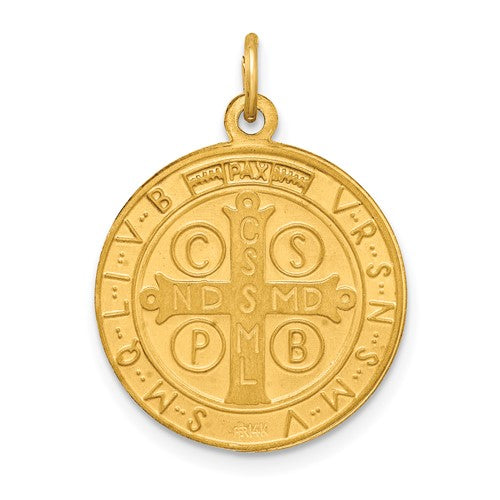14K Yellow Gold Saint Benedict Round Medallion Pendant Charm