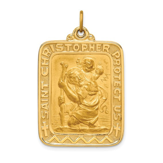14k Yellow Gold Saint Christopher Rectangle Medallion Pendant Charm