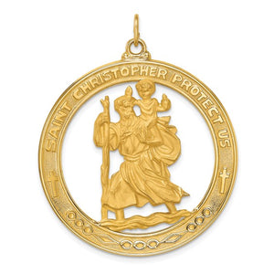 14k Yellow Gold Saint Christopher Medal Round Cut Out Large Pendant Charm