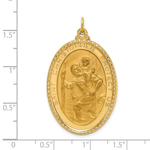 14k Yellow Gold Saint Christopher Oval Medallion Pendant Charm