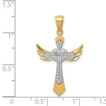 Load image into Gallery viewer, 14k Yellow Gold with Rhodium Cross Angel Wings Pendant Charm

