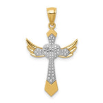 Kép betöltése a galériamegjelenítőbe: 14k Yellow Gold with Rhodium Cross Angel Wings Pendant Charm
