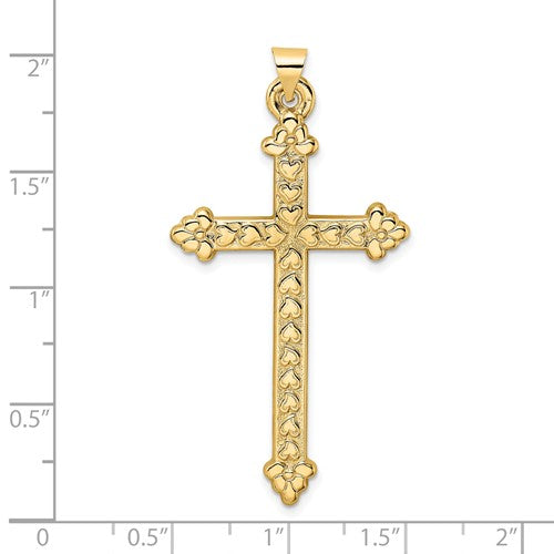 14k Yellow Gold Cross with Hearts Large Pendant Charm