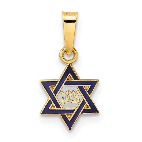 14k Yellow Gold Enamel Star of David Pendant Charm
