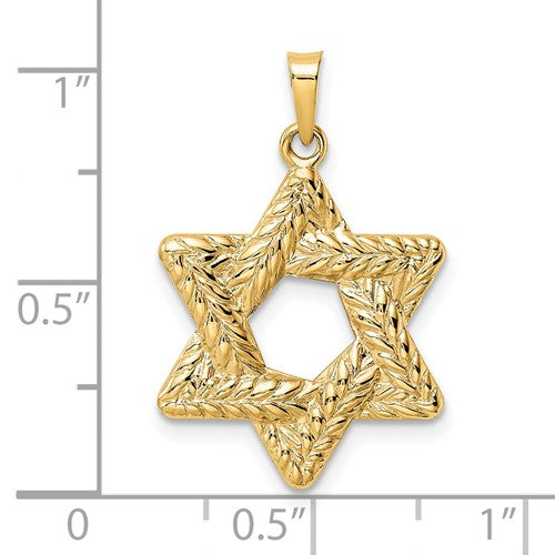 14k Yellow Gold Star of David Textured Pendant Charm