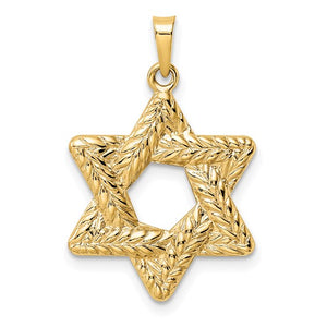 14k Yellow Gold Star of David Textured Pendant Charm