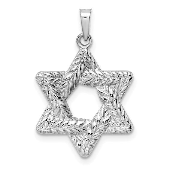 14k White Gold Star of David Textured Pendant Charm