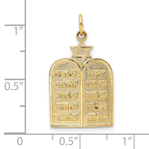 14K Yellow Gold Ten Commandments Star of David Torah Pendant Charm