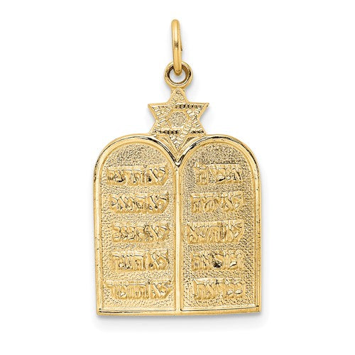14K Yellow Gold Ten Commandments Star of David Torah Pendant Charm