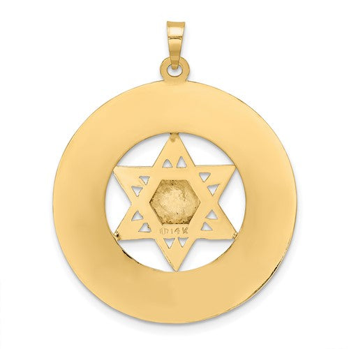 14K Yellow White Gold Two Tone Star of David Torah Circle Round Pendant Charm