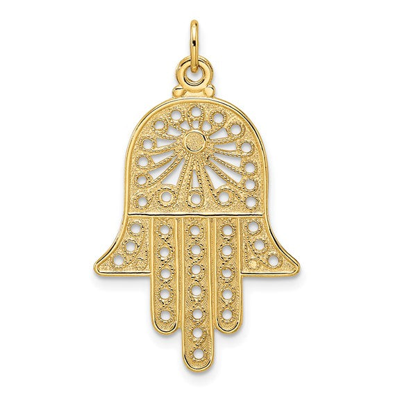 14k yellow gold hamsa chamseh hand of god filigree pendant charm