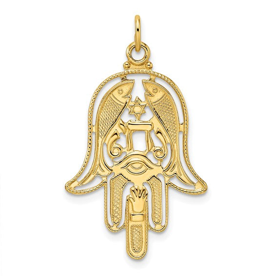 14k yellow gold hamsa chamseh hand of god star of david chai pendant charm