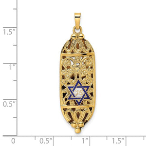 14K Yellow Gold Enamel Mezuzah with Star of David Pendant Charm