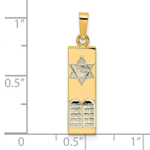 14k Gold Two Tone Mezuzah Star of David Torah Pendant Charm