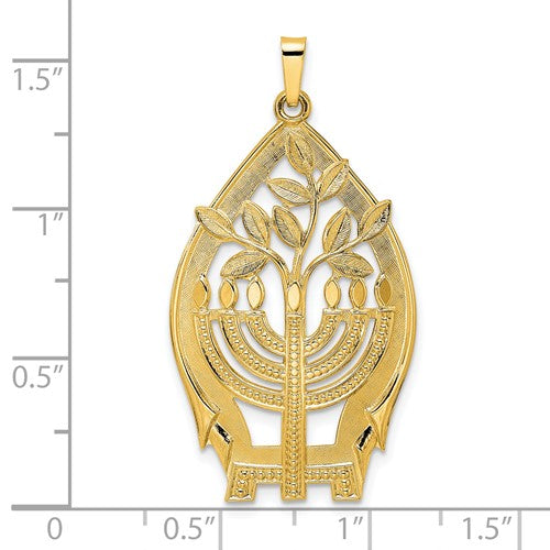 14k Yellow Gold Menorah Tree of Life Pendant Charm