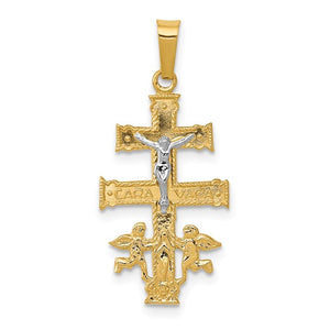 14k Yellow White Gold Two Tone Caravaca Crucifix Cross Pendant Charm
