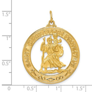 14k Yellow Gold Saint Christopher Medal Round Pendant Charm