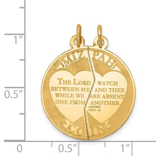 14k Yellow Gold Mizpah Coin 2 Piece Break Apart Pendant Charm