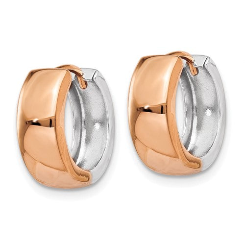 14k Rose White Gold Two Tone Classic Hinged Hoop Huggie Earrings